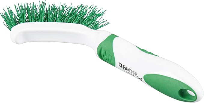 Restaurantware Grout Brush 10 Pack of 9 Tile Scrubbing Brush Stiff Bristle Ergonomic Handle Angled Head Narrow Design Green and White Plastic Cleaning Tool