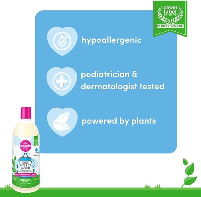 Dapple Baby Fragrance-Free Foaming Bottle & Dish Soap Refill - (2 Pack) 30 fl oz - Plant-Powered Cleaner for Baby Bottles, Pump Parts, and Sippy Cups