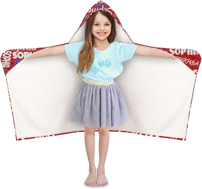 Custom Hooded Bath Beach Towel for Kids, 50"x24" Inch Cotton Soft with Hood for Toddler, Boys, Girls - Wrap/Bathrobe for Pool, Travel, Camping, Swimming, Solid Red Color