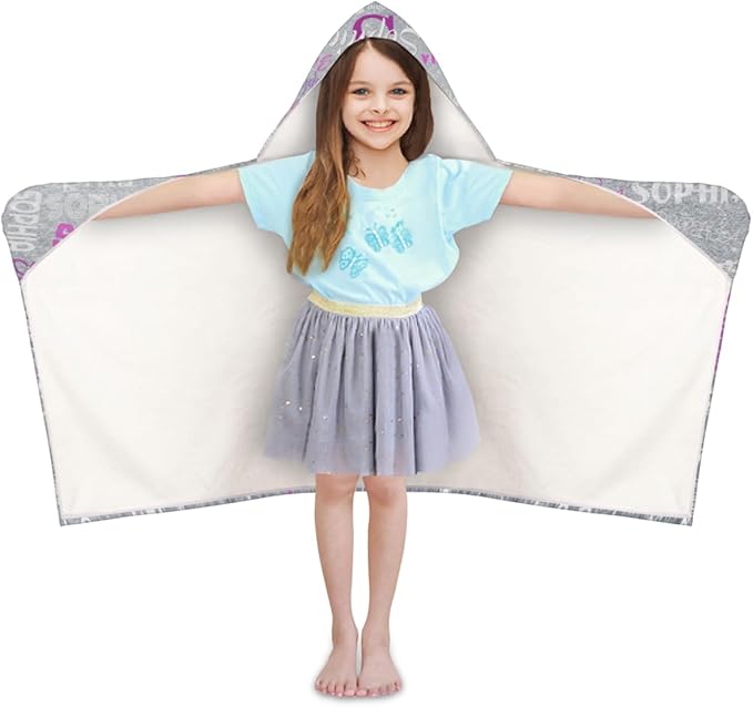 Personalized Hooded Bath Towel Wrap - Large Hooded Kids Towel Toddler Shower Pool Beach Towel Soft Plush Absorbent Quick Dry Towel, 24x50in, Name Ranked Silver Glitters Effect Print