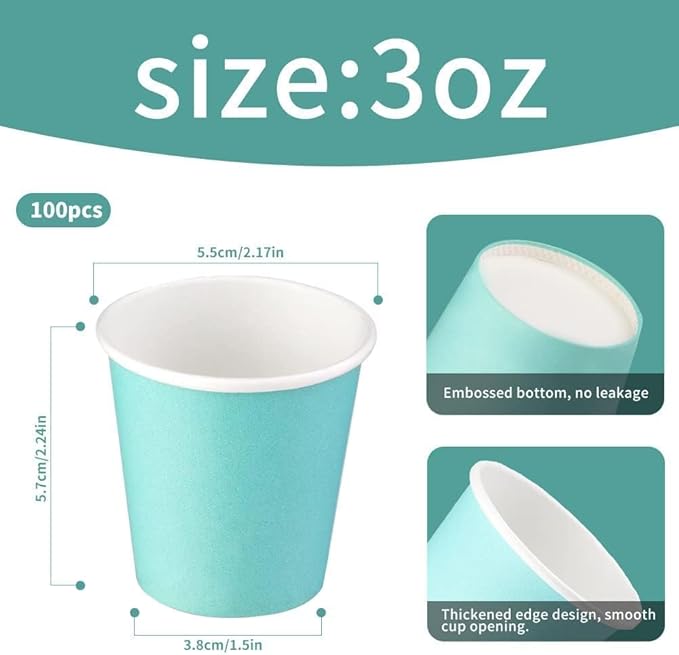 100 Pack 3oz Bathroom Paper Cups, Small Paper Cups, Paper Coffee Cups, Disposable Hot Cups for Water, Juice, Coffee or Tea, Ideal for Water Coolers, Party, Home and Office