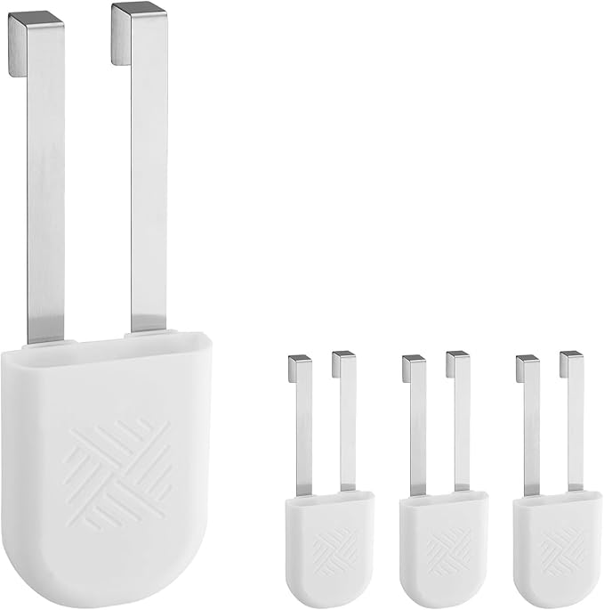 4 Pack Toilet Bowl Cleaner Holder, Hanging Toilet Tank Caddy with Dual Stainless Steel Hooks, White Toilet Cleaner Organizer for Cleaning Tablets, Bleach Discs
