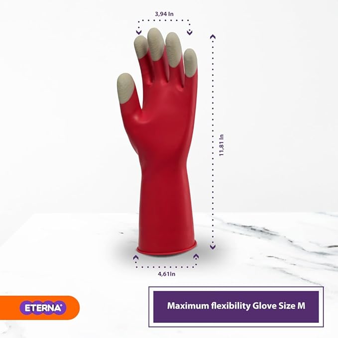 ETERNA Maximum Flexibility Gloves, Size M, Gloves for Kitchen, Laundry and Household Cleaning, Anti-Slip on Fingers, Better Grip, Shea Extract 2.36 Oz