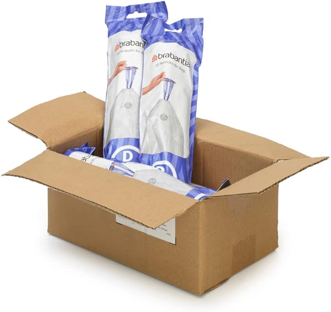 Brabantia PerfectFit Trash Bags (Size D/0.5-0.8 Gal) Thick Plastic Trash Can Liners with Drawstring Handles (120 Bags)