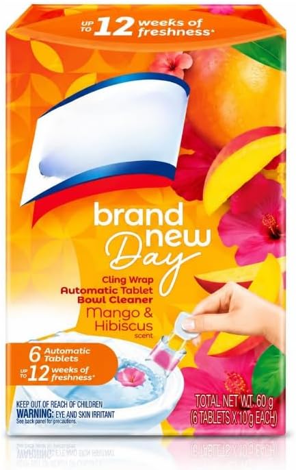 New Day Automatic Toilet Bowl Click Gel Cleaner, Mango & Hibiscus Scent, 6 Count Disposable Gel Applicators