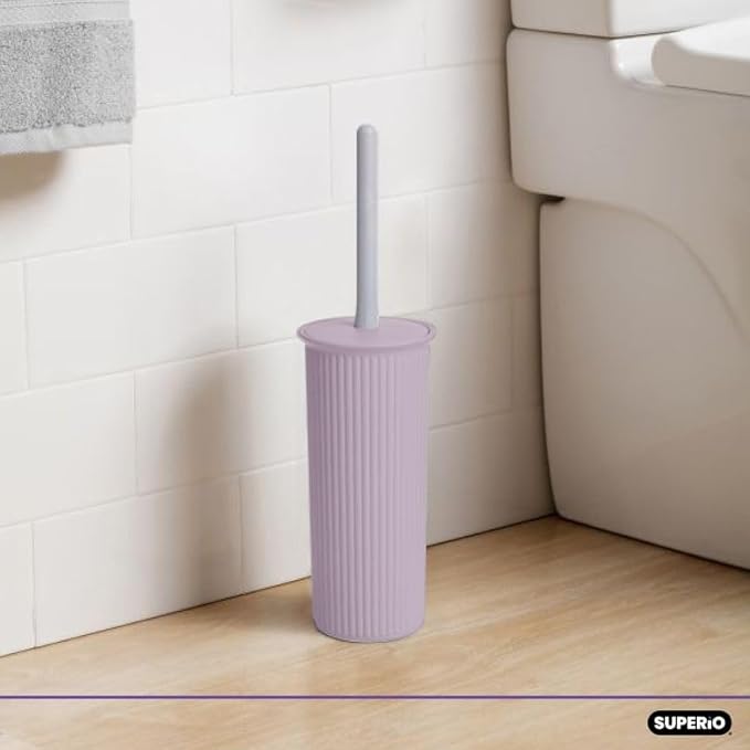 Decorative Plastic Toilet Bowl Brush and Holder Set, Lilac Purple (1 Pack) Cleaner Scrubber for Bathroom - Ribbed Design