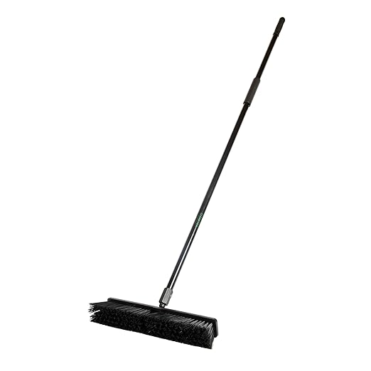 Restaurantware-Clean Tek Professional 17.13 Inch Push Broom, 1 Heavy-Duty Broom with 59â€ Handle - Heavy Bristles, 2 Handle Attachment, Wooden, Commercial Use, for Deck, Garage, Yard, Patio