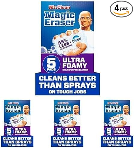 Mr. Clean Magic Eraser Foaming Sponge | Ultra Foamy | Cuts Through Grease | Fresh Scented | 5 Count, Pack of 4