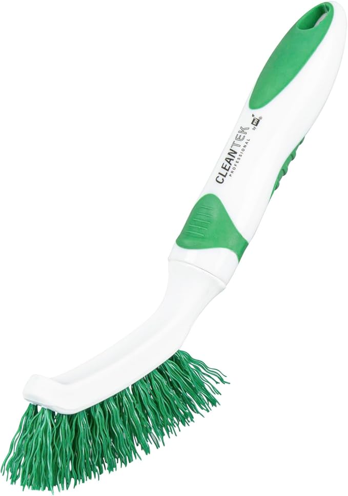Restaurantware Grout Brush 1 Pack of 9 Tile Scrubbing Brush Stiff Bristle Ergonomic Handle Angled Head Narrow Design Green and White Plastic Cleaning Tool