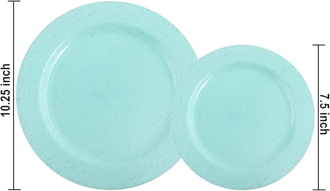 DaYammi 60Pcs Greeen Plastic Plates,Disposable Green Plates With Glitter,Granite Plastic Platos Include 30 Dinner Plate 10.25inch,30 Dessert Plate 7.5inch,Green plastic plates for Party Dinner