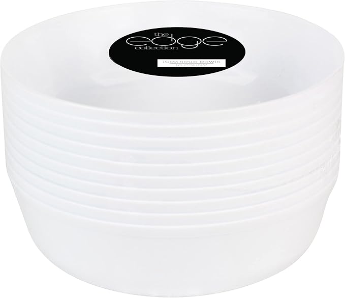 [30 Pack 16 OZ Bowls] Edge Collection White Plastic Party Bowls Premium heavyweight Elegant Disposable Tableware Dishes