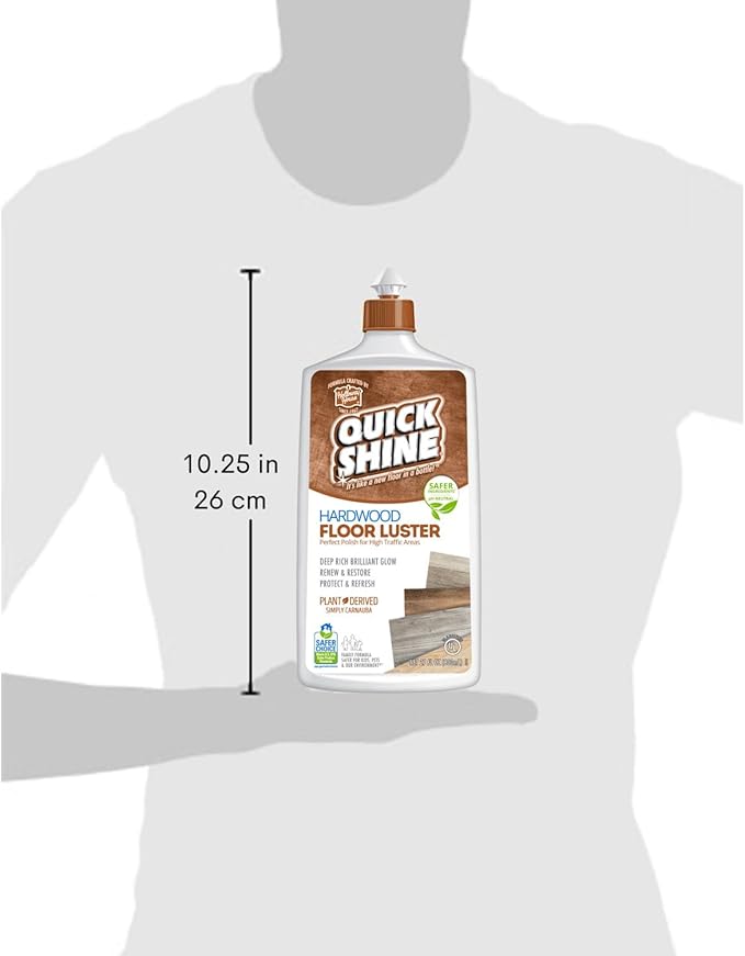 Quick Shine Hardwood Floor Luster-Polish 27oz-2pk | Plant-Derived w/Carnauba | Safer Choice, No PFAS, pH Neutral | Ready to Use Formula w/Anti-Slip Technology | Simply Squirt & Spread | Made in USA