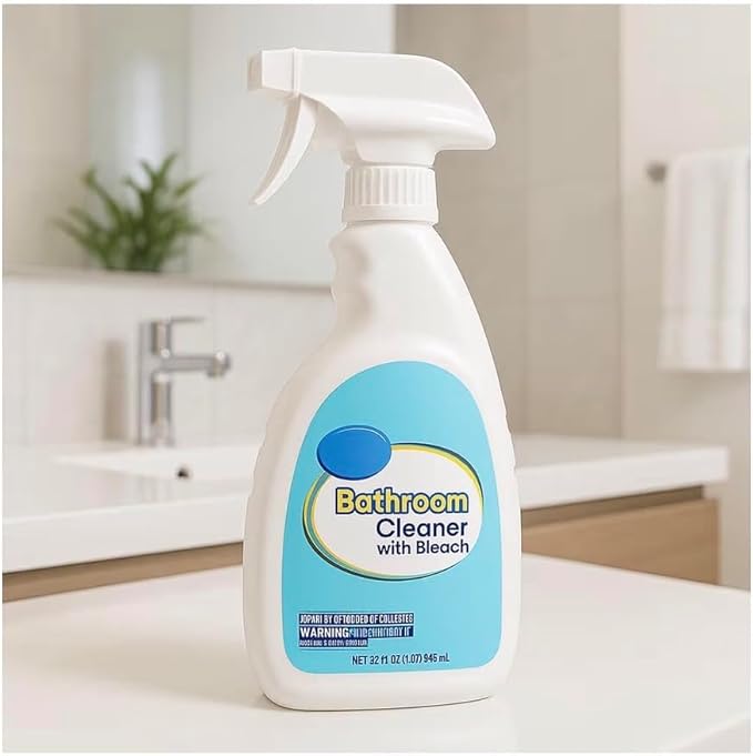 Bathroom Cleaner with Bleach – 32 fl oz Surface Spray for Showers, Sinks, Tiles, Grout, Tubs and Household Cleaning Tasks