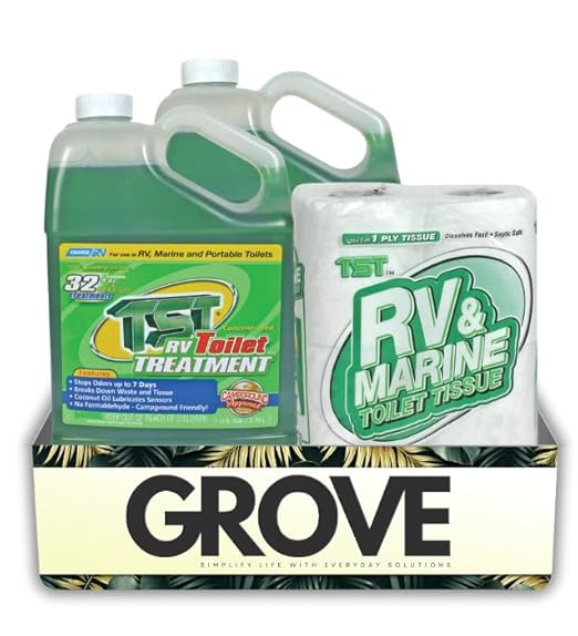 Camco TST Tank Treatment 1 pk Bundle with Toilet Tissue – Breaks Down Waste, Controls Odor for Up to 7 Days, and Treats Up to 40-Gallon RV or Marine Tanks – Gift Set (3 Items).