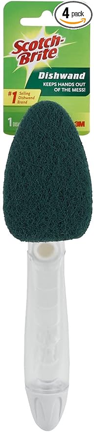 3M Scotch-Brite Soap-Dispensing Dishwand, 2.5 X 9.5, Yellow/green, 4/carton