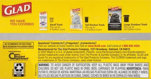 Glad Tall Kitchen Trash Bags 13 Gallon, Unscented Garbage Bags, Quick-Tie, 68 Count (Pack of 2)