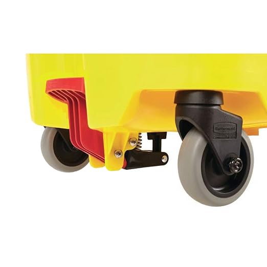 Rubbermaid Commercial Products WaveBrake 44 QT Side-Press Mop Bucket and Wringer Combo on Wheels with Foot Drain Yellow for Heavy-Duty Floor Cleaning