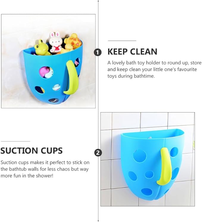 SUPVOX Wall-Mounted Bath Toy Organizer with Suction Cups Storage Pouch for Easy Cleanup and Quick Drying for Bathroom and Play Areas