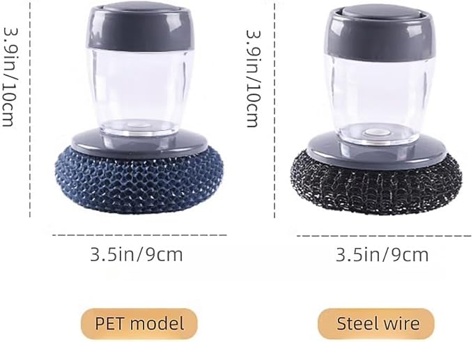 Soap Dispense Palm Scrub dishwashing Kitchen Scrubber Press Automatic Liquid wash Pot (Steel Wire)