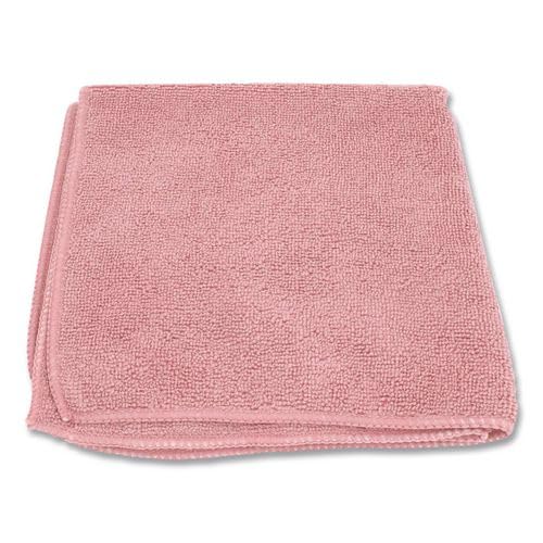 Boardwalk Microfiber Cleaning Cloths, 12-Pack, Pink, 12" Square, Superior Absorption, Washable, Lint & Streak Free, Used Wet Or Dry
