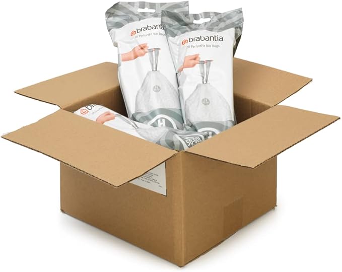 Brabantia PerfectFit Trash Bags (Size H/13.2-16 Gal) Thick Plastic Trash Can Liners with Drawstring Handles (120 Bags)