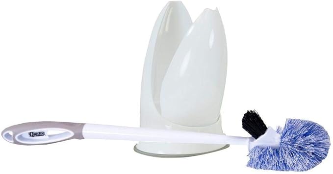 Quickie Toilet Bowl Brush and Storage Caddy with Microban for Bathroom, White, Heavy Duty Deep Cleaning, Convenient Storage, Long Handle, Fights Oder-Causing Material