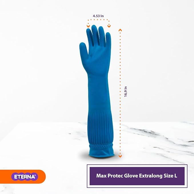 ETERNA Gloves Extra Long, Gloves for Laundry, Kitchen and Household Cleaning, Brush Effect on Fingers, Longer Lenght with Expandable Sleeve, Size M, 3.63 Oz (Pack of 2)
