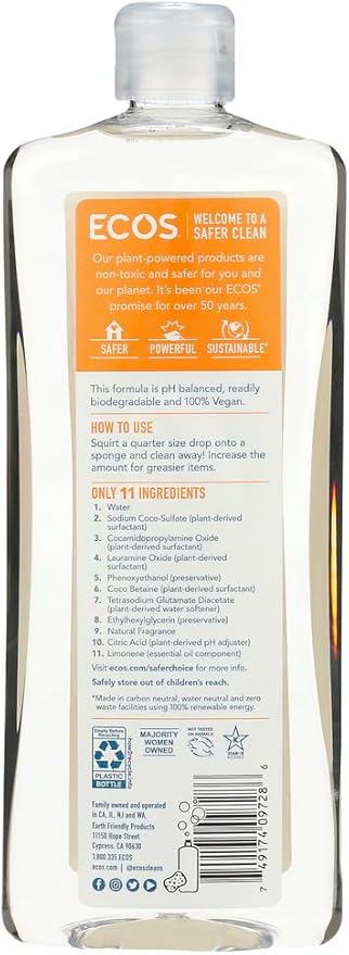 Earth Friendly Products Dishmate Liquid Dishwashing Cleaner, Natural Apricot, 25 Ounces (Pack of 12)