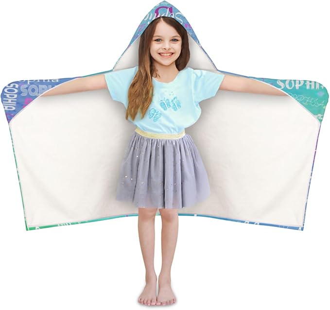Custom Hooded Bath Beach Towel for Kids, 50"x24" Inch Cotton Soft with Hood for Toddler, Boys, Girls - Wrap/Bathrobe for Pool, Travel, Camping, Swimming, Blue Green Color
