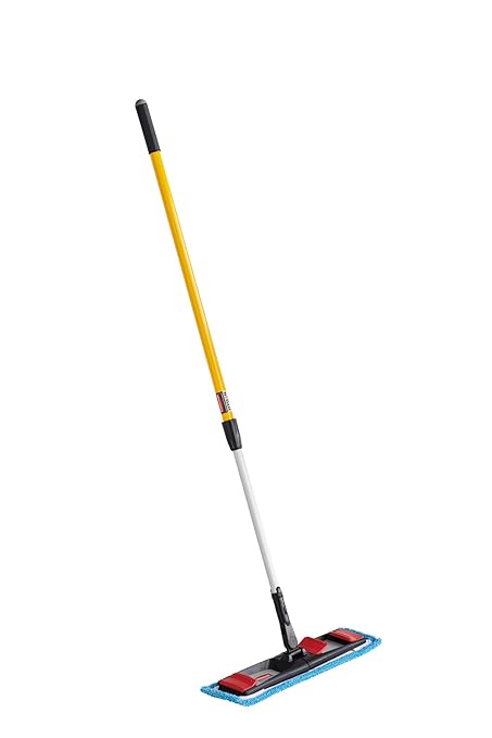 Rubbermaid Commercial Products 18 inch Adaptable Flat Mop Microfiber Pad, Blue, for Janitorial/Professional Cleaners and Light-Duty Cleaning/Mopping with Tab/Pocket Functions (Pack of 12)