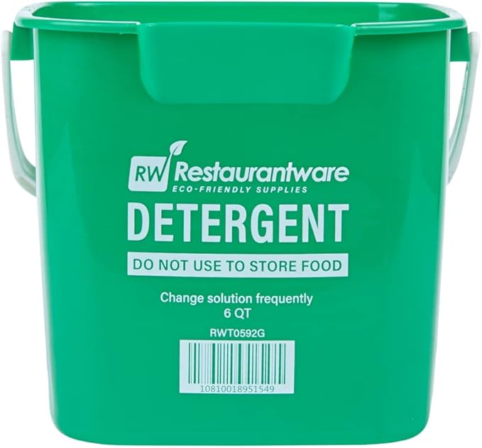 RW Clean 6 Quart Cleaning Buckets, 10 Detergent Square Buckets - With Measurements, Built-In Spout And Handle, Green Plastic Utility Buckets, For Home Or Commercial Use, - Restaurantware