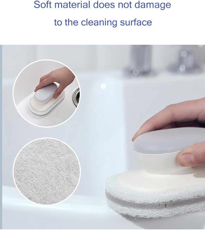 No-Scratch Scouring Pad Brush Whit Comfortable Handle,Cleaning Brush for Kitchen Bathroom Bathtub Toilet Swiming Pool,Dish Brush,Sponge Cleaning Scrubber (Grey)