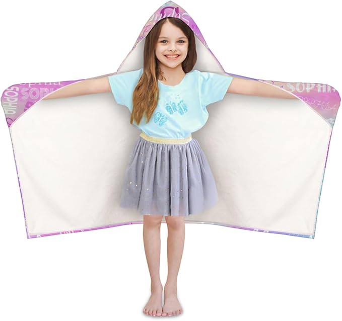 Custom Name Hooded Towels Bath Towels for Kids Toddler Infant Absorbent Bath Shower Gifts for Boy and Girl 24 x 50 Inch, Colorful Pink Blue Watercolor