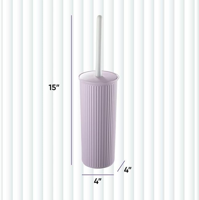 Decorative Plastic Toilet Bowl Brush and Holder Set, Lilac Purple (1 Pack) Cleaner Scrubber for Bathroom - Ribbed Design