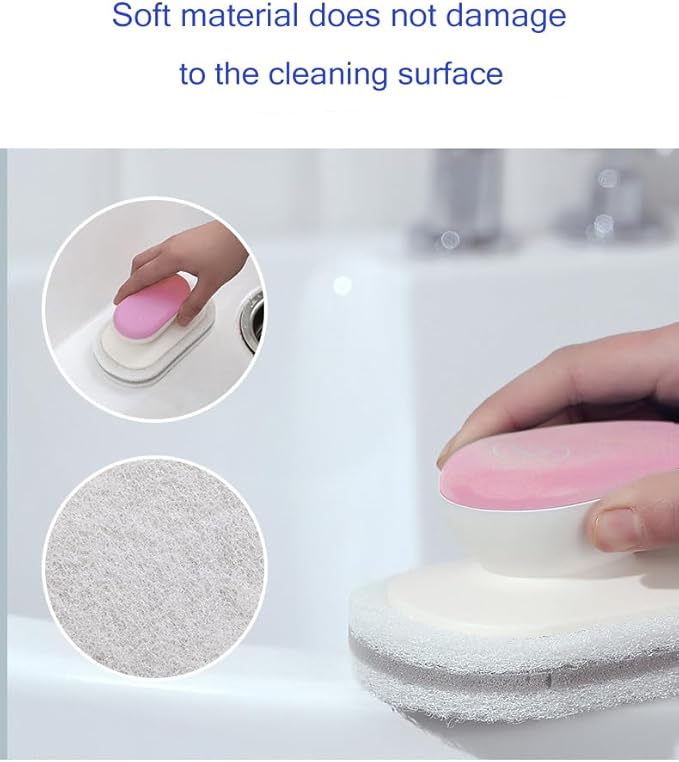 No-Scratch Scouring Pad Brush Whit Comfortable Handle,Cleaning Brush for Kitchen Bathroom Bathtub Toilet Swiming Pool,Dish Brush,No-Scratch Sponge Cleaning Scrubber (Pink)