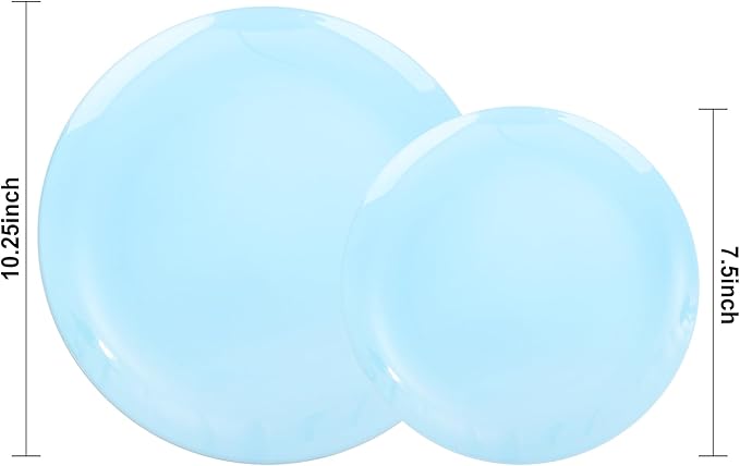 KIRE 60PCS Blue Plastic Plates Disposable - Heavy Duty Light Blue Plates Include 30Pcs 10.25” Dinner Plates and 30Pcs 7.5” for Dessert/Salad in Baby Shower/Picnic/Easter/Spring