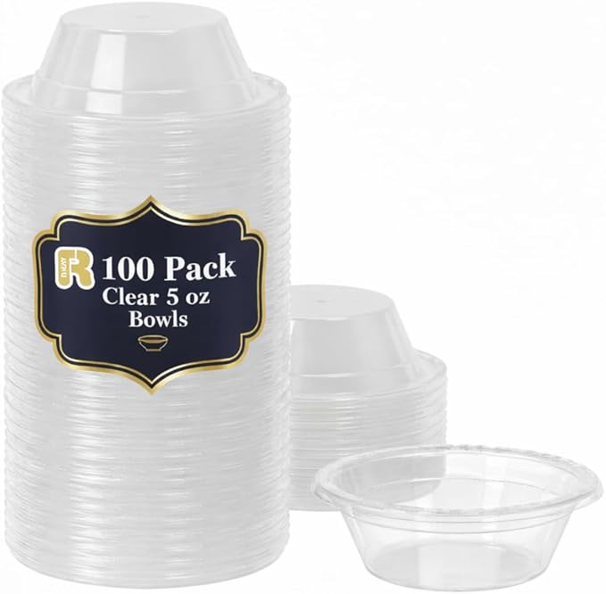 R-kay Clear Small Plastic Bowls - 5 OZ, 100 Count Microwavable Clear Disposable Bowls - Strong Heavy Duty And Sturdy Clear Plastic Bowls Disposable