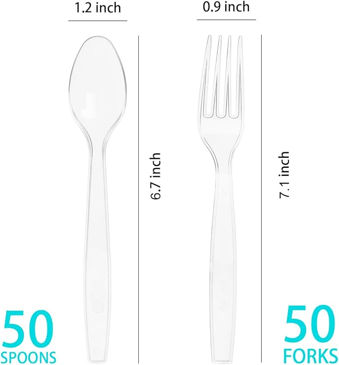 MOACOCK 100 Count Plastic Silverware, Heavy Weight Plastic Forks Spoons Disposable Utensils Cutlery Set for Wedding Party Supplies Everyday Use