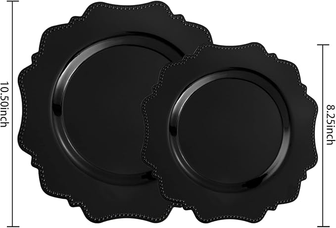 COLOSUS 60pcs Black Plastic Plates Set,Heavy Duty Black Disposable Plate for Party,Include 30PCS 10.5inch Dinner Plates and 30PCS 8.25 inch Dessert Plates for Father's Day/Wedding/Birthday