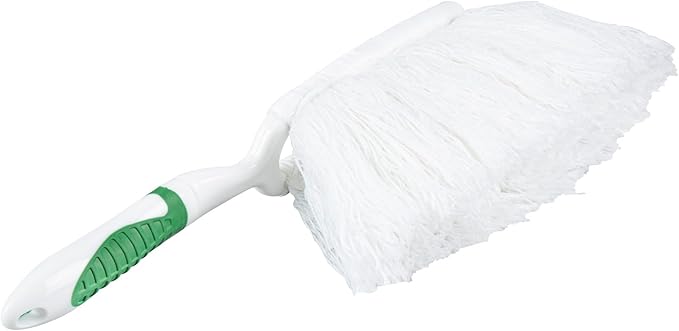 Restaurantware Duster 1 Pack of 13.7 x 2.1 x 2.5 Inch Cotton Duster Washable Multipurpose Cleaning Tool Non-Slip Handle Green and White Dust Remover Tool