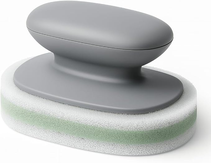 Sponge Cleaning Countertop Brush with Handle, Multifunctional Kitchen and Bathroom Cleaning Brush, Scouring Pad,Non-Scratch Scrubbing Pad, Dishwashing (Light Green)