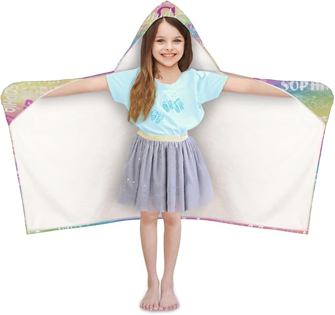 Custom Name Kids Hooded Bath Towel, Soft Towel Wrap - Warm Swim Cover Up - 50" x 24" Soft Terry Poncho Towel as Pool Swim Cover Ups for Girls Boys, Colorful Rainbow Color with Stars