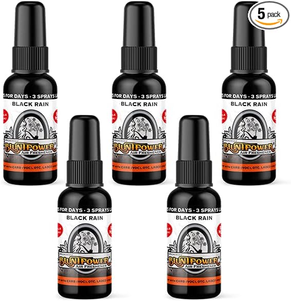 BluntPower (Black Rain, 5 Pack) Concentrated Air Freshener - Premium Oil Based Air Freshener Spray For Home and Car - Long-Lasting Bathroom Spray, Car Freshener, & Odor Eliminator Spray