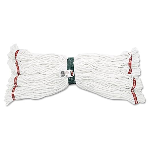 Rubbermaid Commercial Web Foot Shrinkless Wet Mop, Medium, 1-Inch Green Headband, White, Heavy Duty Industrial Wet Mop For Floor Cleaning Office/School/Stadium/Lobby/Restaurant
