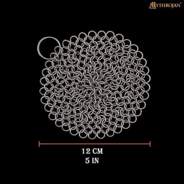 Mythrojan Cast Iron Cleaner 4.5" x 4.5" 316L Stainless Steel Chainmail Scrubber Round For Cast Iron Pan Griddle Skillet Dutch Oven Wok, Pan Pot BBQ Grills
