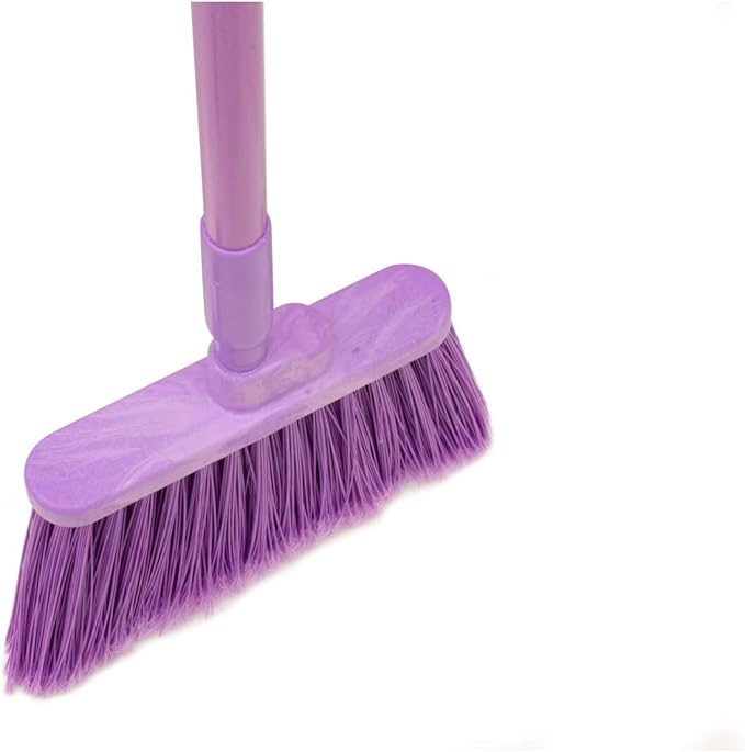 SPARTA 41082EC68 Plastic Color Coded Broom, Flagged Bristles, Long Broom With Angled Head For Large Debris, 56 Inches, Purple