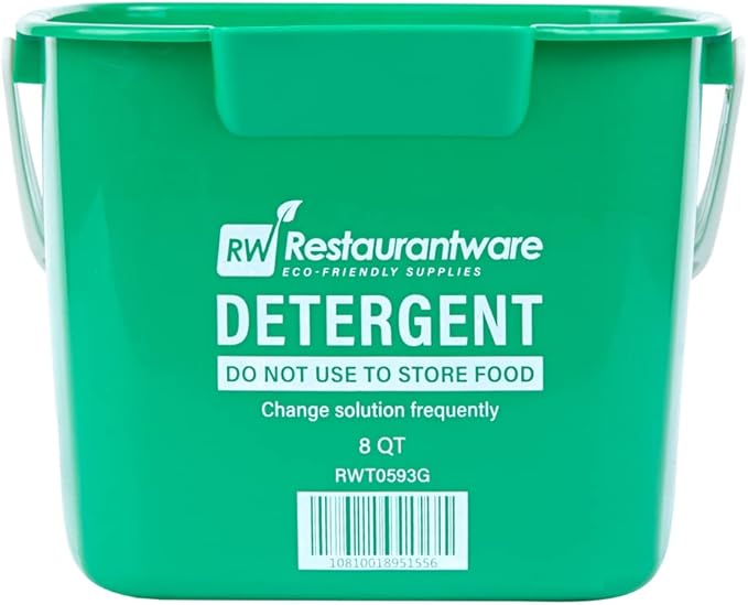 Restaurantware-RW Clean 8 Quart Cleaning Buckets, 10 Detergent Square Buckets - With Measurements, Built-In Spout And Handle, Green Plastic Utility Buckets, For Home Or Commercial Use,