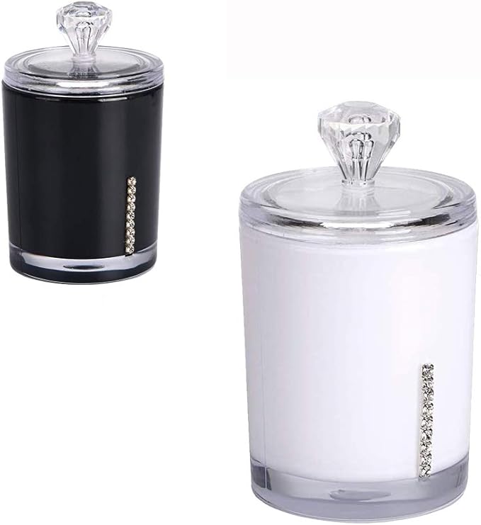 Defover Cotton Swabs Holder Makeup Organization, 2 Pack Acrylic Storage Containers, Bathroom Jar for Cotton Ball, Cotton Swab, Q-Tips
