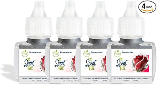 Scent Fill Rosewater Plug in Air Freshener, 4 Scented Oil Refills