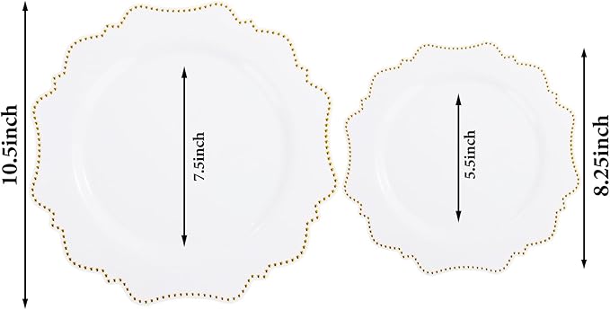 COLOSUS 60pcs White and Gold Disposable Plastic Plates Set, Gold White Party Plates, 30pcs Dinner Plates and 30pcs Salad/Dessert Plates for Wedding, Party, Anniversary, Daily Use